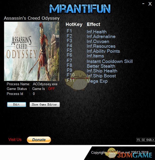《刺客信条：奥德赛》v1.4.0十二项修改器[MrAntiFun]刺客信条手机版下载「《刺客信条：奥德赛》v1.4.0十二项修改器[MrAntiFun]」